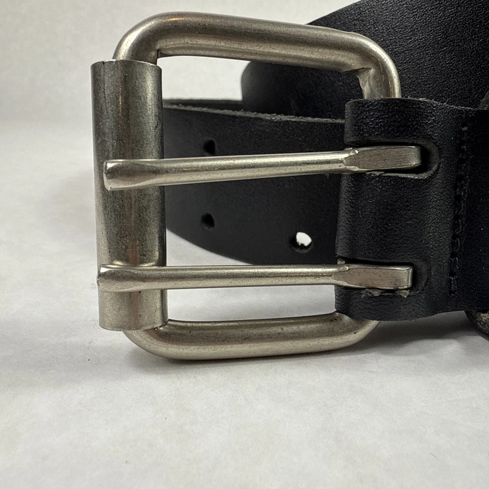 Orange Army Navy Size 34 Double Prong Men's Black Genuine Leather Belt Made USA - Image 3 of 4
