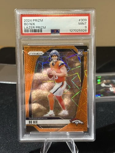 2024 Panini Prizm Bo Nix Orange Lazer Prizm #309 Rookie RC PSA 9 - Broncos