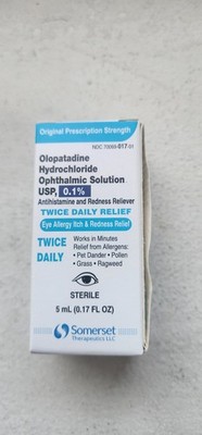 Somerset Olopatadine 0.1% Sterile Eye Drops 5 mL Exp 2027-05