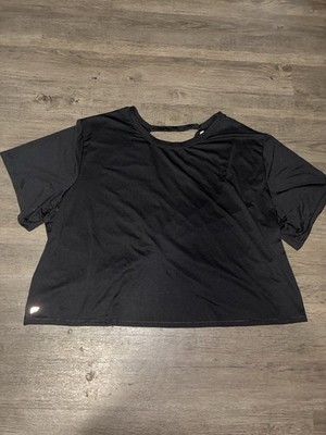 Fabletics Cropped Plus Size Black Activewear T-Shirt XXL/1X Twist Front