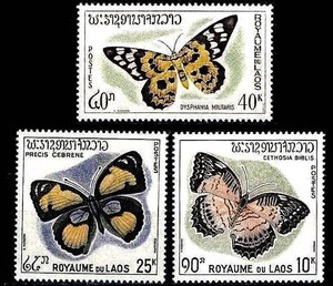 LAOS 1965 BUTTERFLIES / INSECTS SC#101-103 VF MNH (d0477)