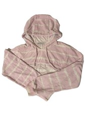 ZARA Pink White Striped Pullover Hoodie Knit Women's Size L Hooded Drawstring