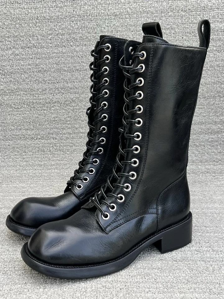 Botas de cuero negras de combate Jeffrey Campbell Gazette para mujer talla 5,5 EE. UU. Foto 4 de 4