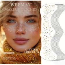 12Pcs Gold Glitter Freckles Face Tattoo Patches Sparkle Festival Makeup Stickers