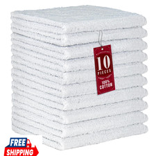 100 Cotton Washcloths 12x12 in, Absorbent, White 10 Pack 