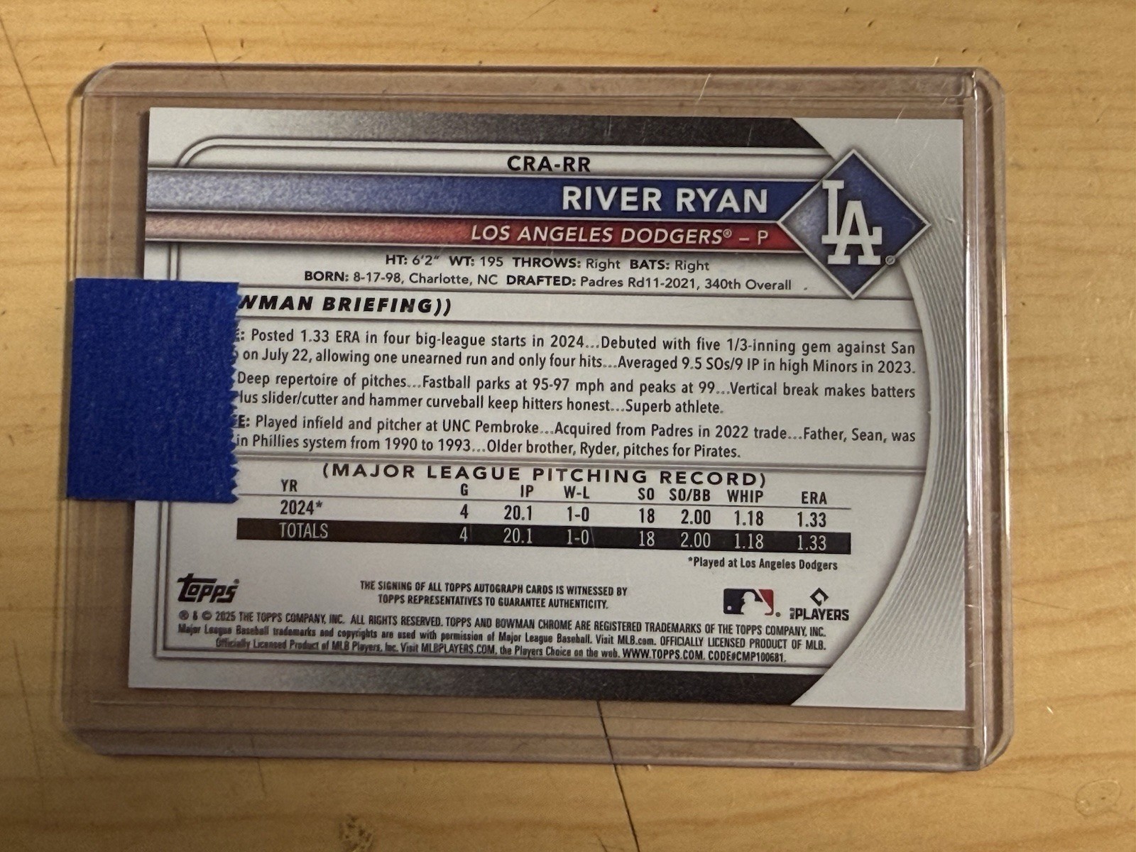2025 Bowman Chrome Blue Ref Auto RC River Ryan #CRA-RR #074/150 view 15