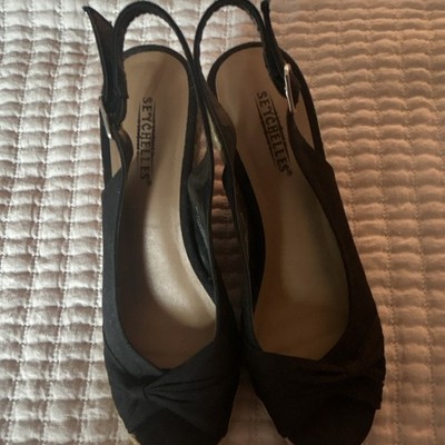 Seychelles Women s Black Solid Peep Toe Slingback Wedge Heels Buckle US 8
