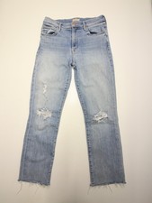MOTHER Rascal Ankle Snippet Distressed Womens Jeans 28 Blast Past Blue Raw Hem