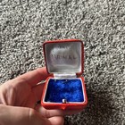Vintage Faux Leather Rounded Square Hinged Blood Red Ring Presentation Box — photo 7