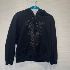 Onque Casuals Black Rhinestone Embellished Zip Up Hoodie Sweatshirt XL