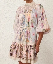 ZIMMERMANN Halliday Floral Print Mini Dress AU 3 US L