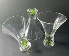 Vintage Plastic Set Of 3 Stemless Martini Glasses Green Controlled Bubble InBase