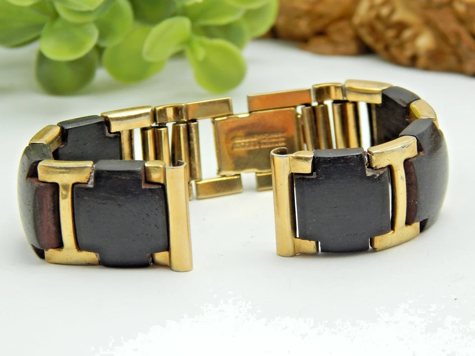 Винтажный Kestenmade бабочка застежка золото заполненное ремешок для часов с деревянными звеньями 16 мм - Изображение 3 из 3