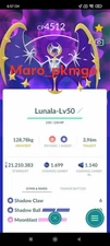 Pokemon Lunala LV50 Unlock 3moves -TRA'DE 20k Dust GO- Read item Description