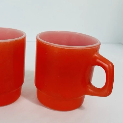 1 VTG Anchor Hocking Fire King Stackable Coffee Cup Mug Red Milk Glass