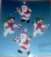 Bucilla Christmas Ornaments "Yuletide Buddies" Jeweled Felt Embroidery Kit PQQ