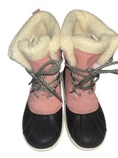 Cat Jack Girls Pink Snow Boots Size 1 Thermolite Faux Fur Winter Boots EUC Kid