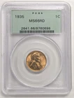 1935 Lincoln Wheat Cent NGC MS 66 RD Old Green Label- Small Scratch On Reverse