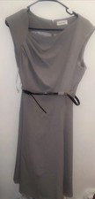 Calvin Klein Gray Career Dress Women Size M Sleeveless Workwear With Belt