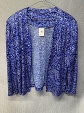 Vintage Womens Blue Floral Open Front Jacket Blazer Size 22W Made in USA