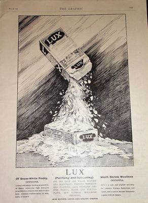 1900 WERBUNG LUX SEIFENFLOCKEN ~ ATTRAKTIVE BOX NAHAUFNAHME