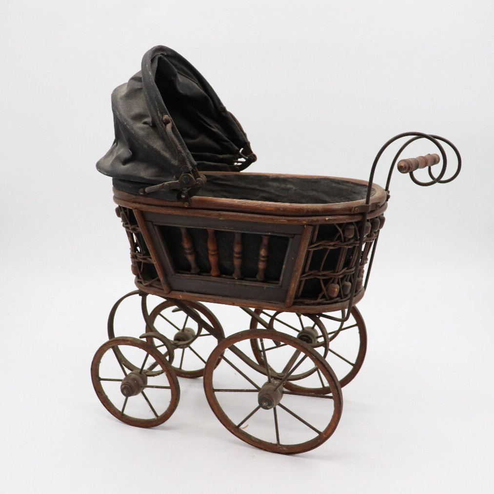 * antique pram ❀ 木製 ミニチュア ベビーカー Antique Vintage Baby Doll Carriage, Pram, Victorian Style