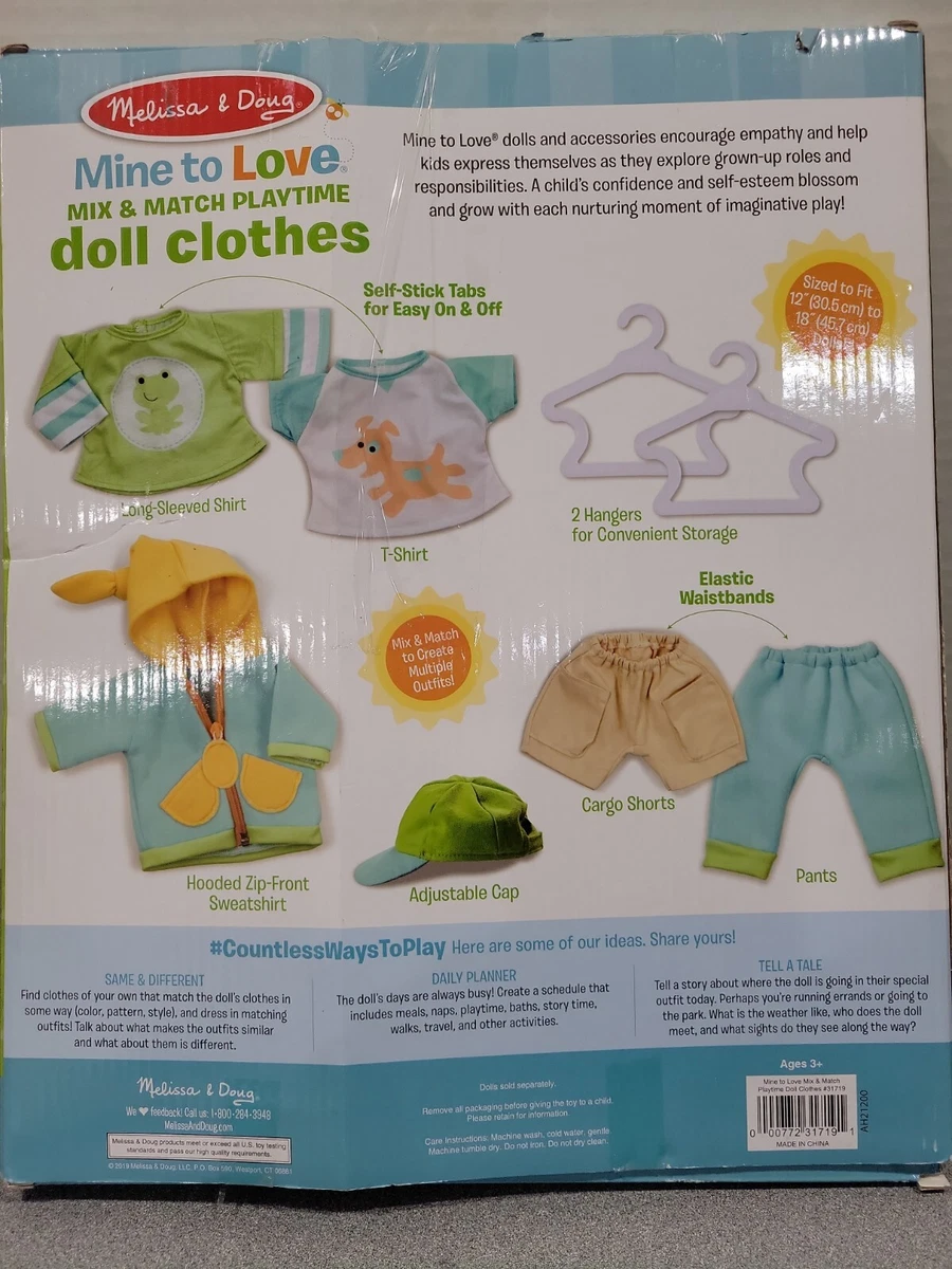 Open Box Melissa Doug Mine to Love Mix Match Playtime Doll Clothes New