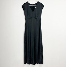 Madewell Wide VNeck Satin Midi Dress Womens 6 Black Side Slit NWOT NEW