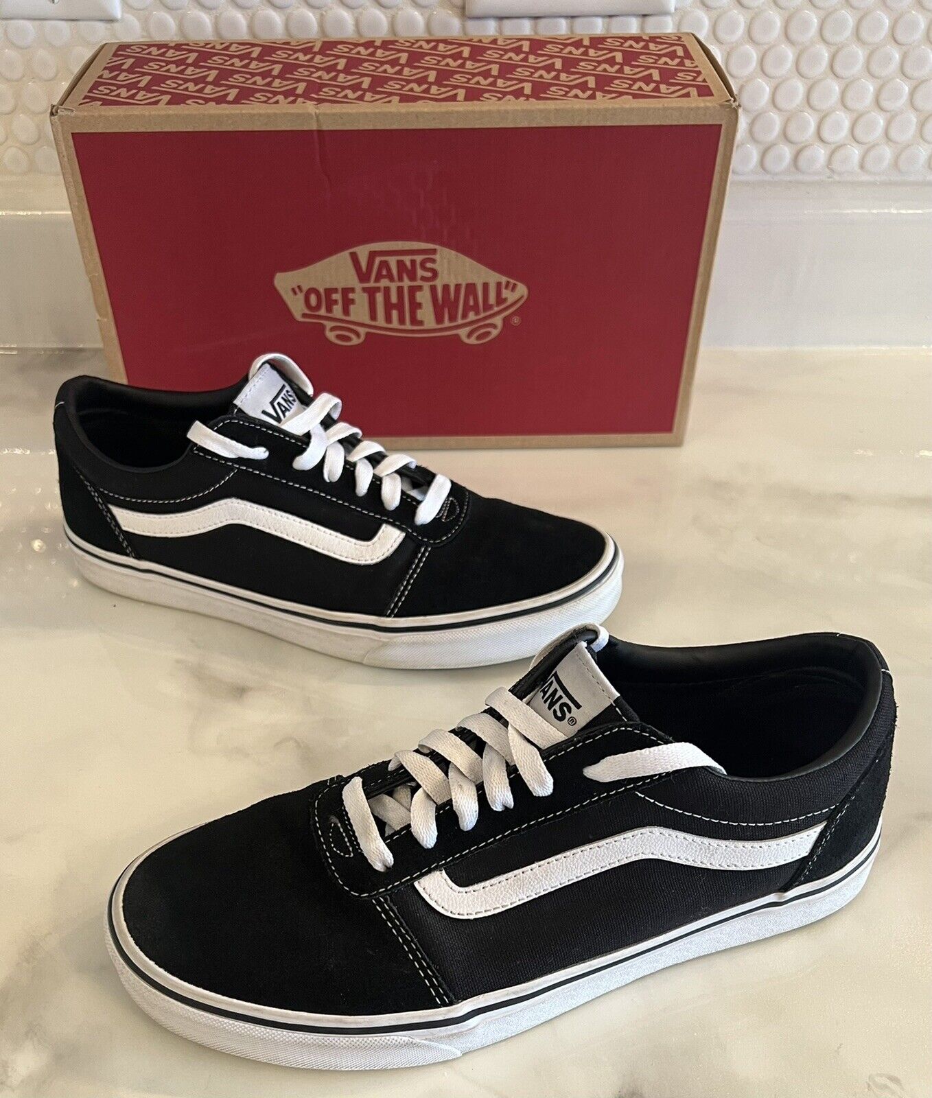 Vans Ward Suede Canvas Men&#039;s Size 9.5 Shoes Black-White |