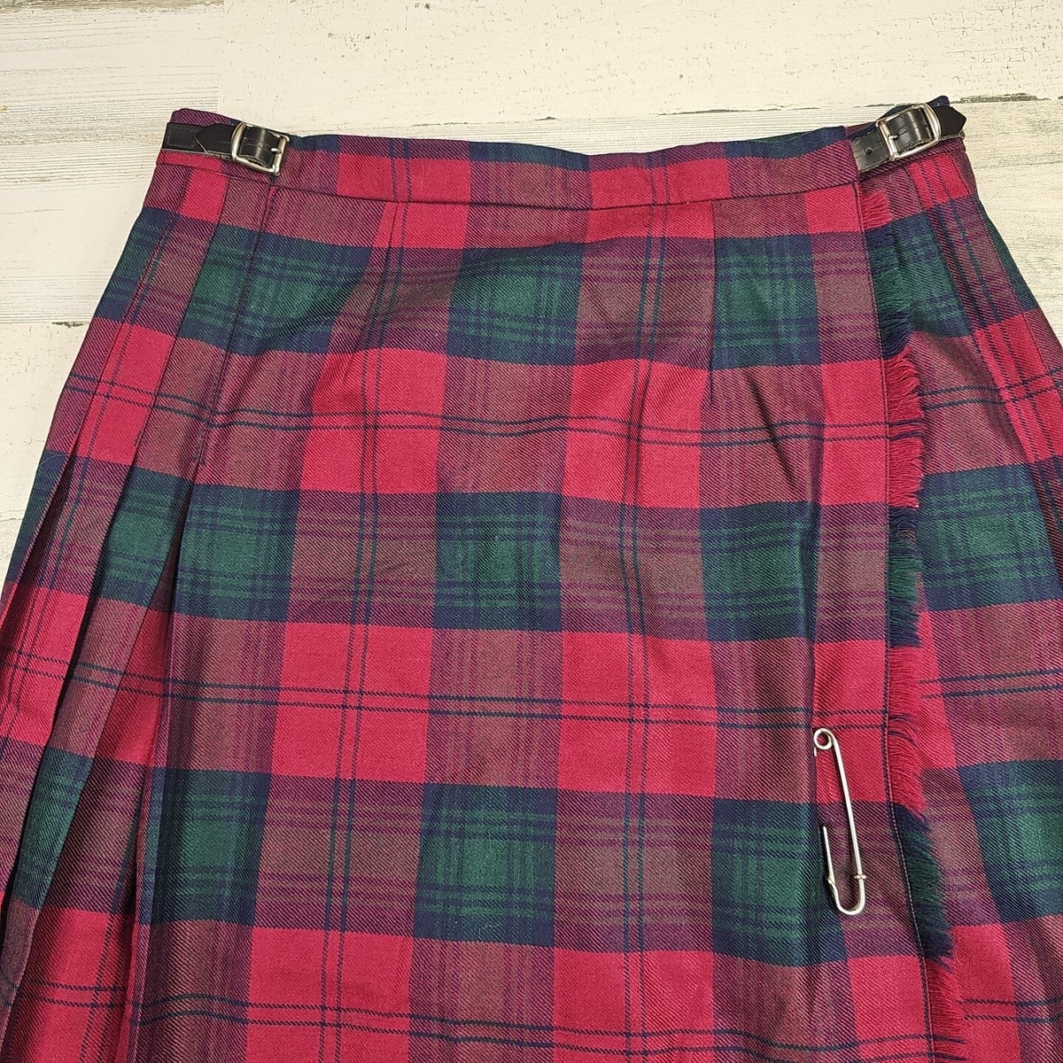 O'neil Of Dublin Wool Kilt Skirt Ireland F/44 Red Green O'neil Of Dublin Wool Kilt Skirt Ireland F/44 Red Green