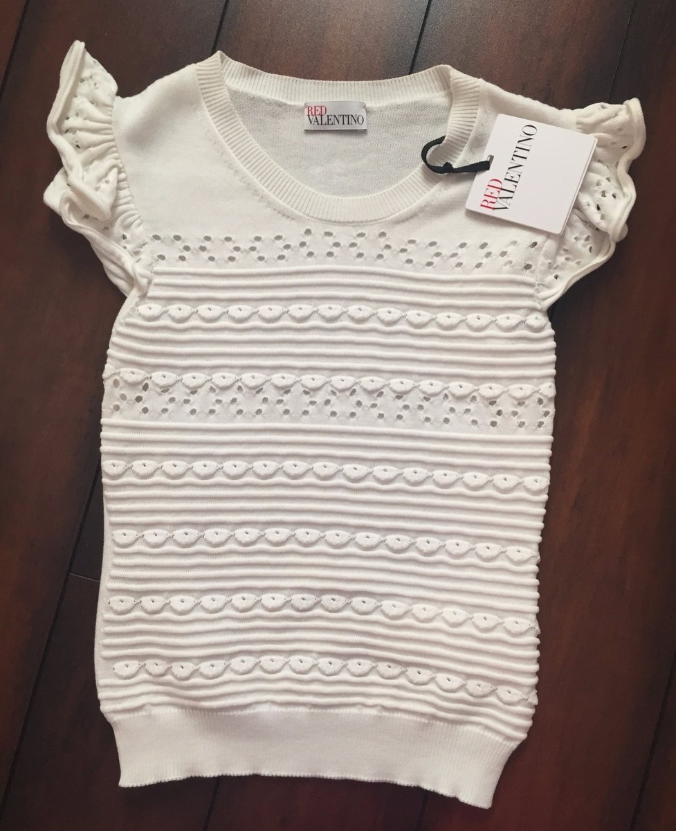 RED VALENTINO - RED Valentino ぺプラムニット　半袖　バイカラー　XS NWT Authentic ITALY RED VALENTINO Flutter Ruffle Sleeve Eyelet