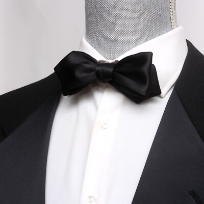 Black Tuxedo Bowtie 100%Silk Satin Self-tied Diamond Gift Box S013D