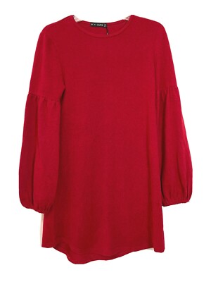 Zaful Red Sweater Dress Baloon Sleeve Stretch Knit Valentines NWT