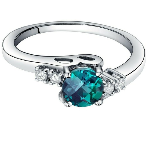 Anillo solsticio de diamantes de alejandrita creado en laboratorio de oro blanco de 14 quilates 1,00 quilates tamaños 5-9 - Imagen 3 de 6
