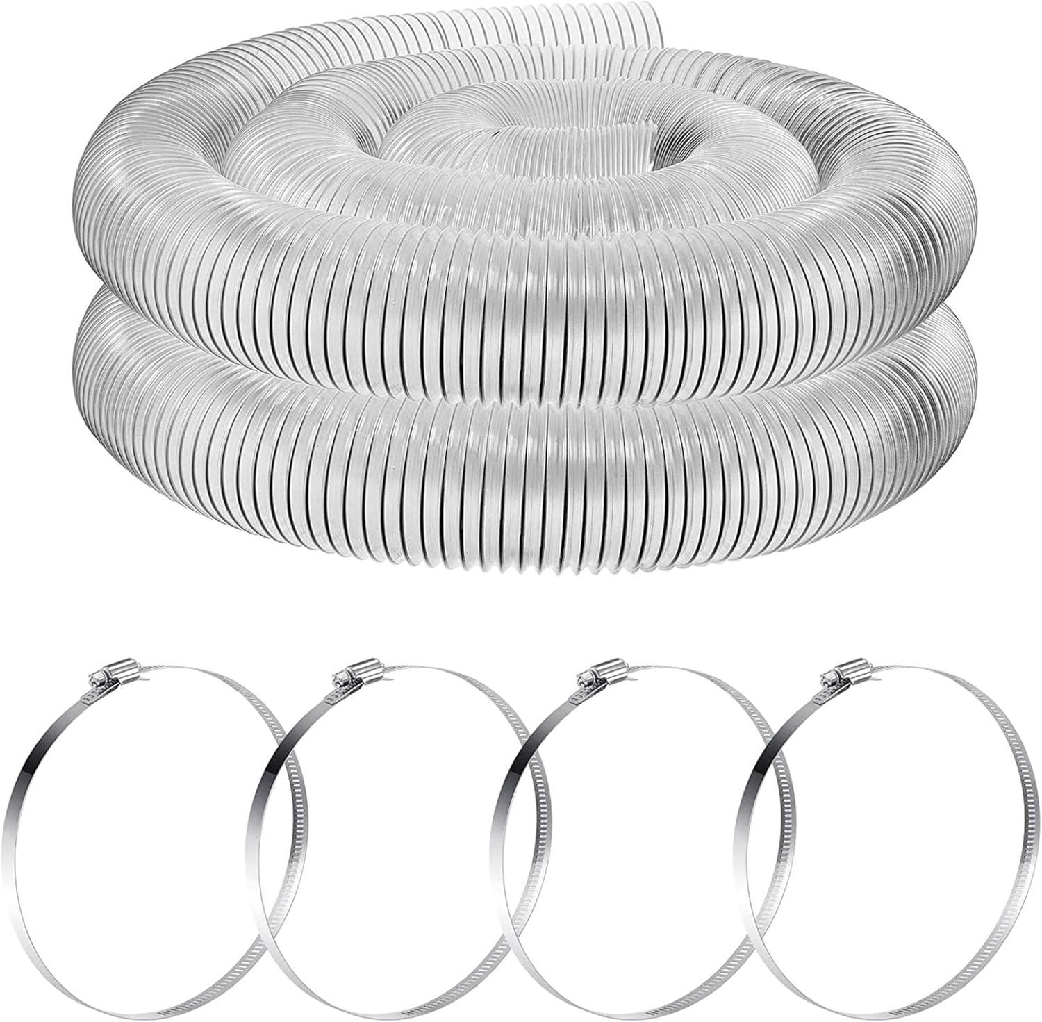 Flexible PVC Dust Collection Hose with Stainless Steel Hose Clamps Clear Vacuum