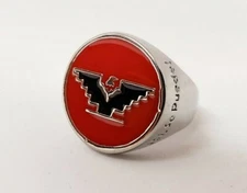 Custom Silver Black Red Huelga Bird Design Ring with  Si Se Puede on the side