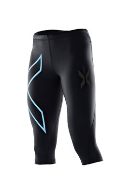 CLEARANCE!! 2XU Womens 3/4 Compression Tights - Black/Baby Blue
