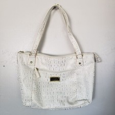 Marc Fisher White Gold Tote Bag Shoulder Purse Textured Reptile Animal Print