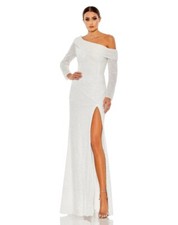 NEW Mac Duggal Sequined One Shoulder Evening Gown White Size 2