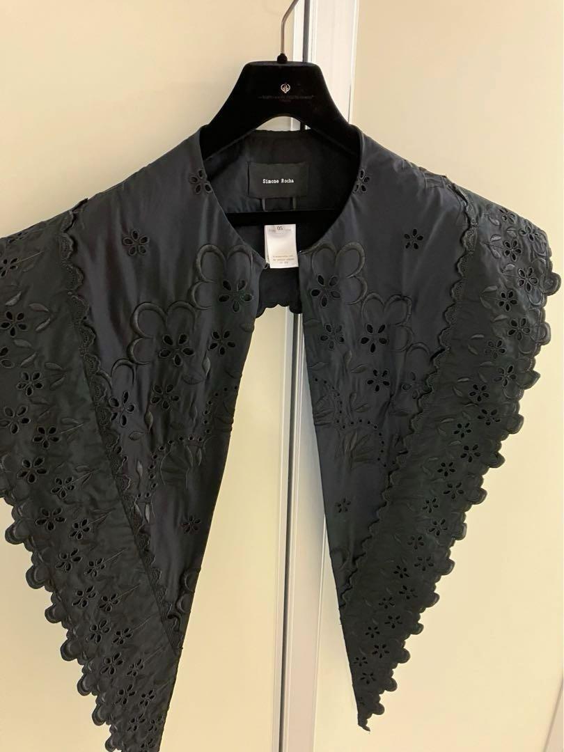 Simone Rocha] Black Embroidered Long Pointed Collar Simone Rocha 