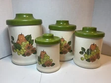 Vintage Classic Avacado 4pc Tin Canister Set Fruit By Atapco Made In U.S.A