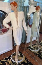 VTG Wild Rose 2pc Ivory Skirt Suit Rayon Lace trim women size XS