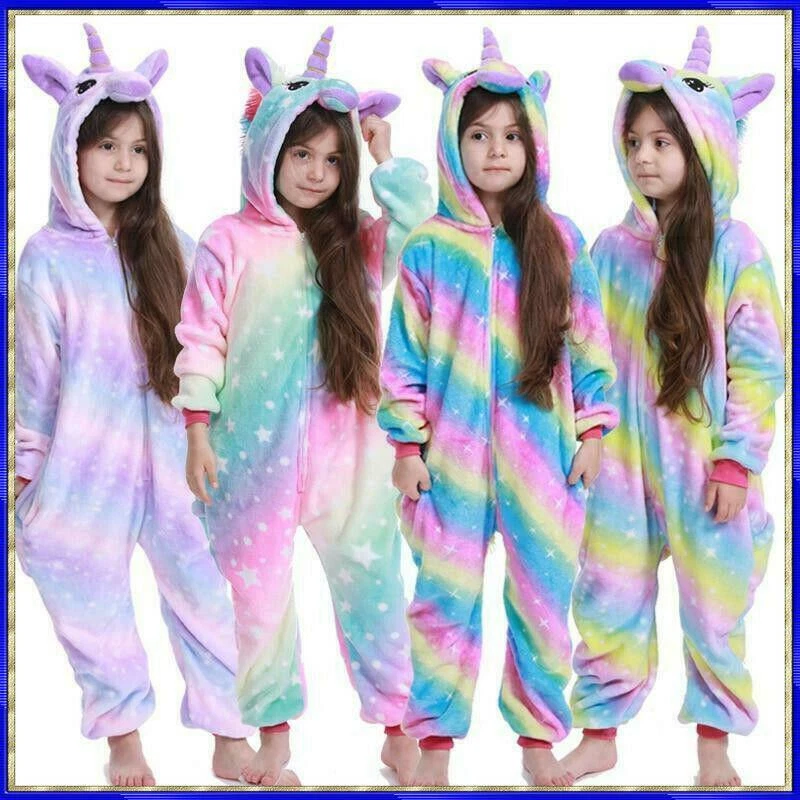 Frugal Espinoso artería Pijamas De Unicornio Para Niñas Niños Ropa De Invierno Franela Dibujos  Animados | eBay