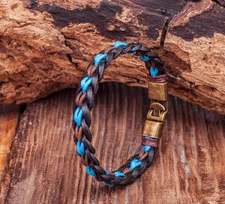 G630 Classic Exquisite Braided Hemp & Leather Wristband Bracelet Cuff Mens New