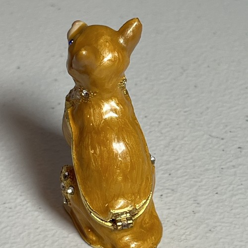Portagioie smaltato gatto con coperchio incernierato e gioielli magnete strass 2" - Foto 3 di 7