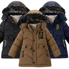 New Winter Keep Warm Boys Jacket Letter Lining with Plush Fur Collar Hooded Coat