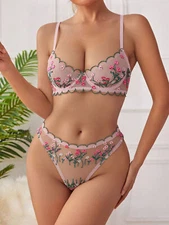 Women Lingerie Gather Push Up Bra and Panty Set Babydoll Bodysuit Underwear  