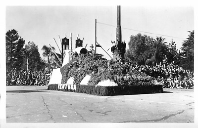 1940s Pasadena California Rose Parade Ventura Float Flag Postcard RPPC 24-7485