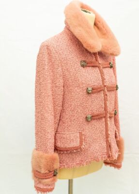 Gucci Pink Tweed Jacket w Fur Collar & Cuffs | eBay