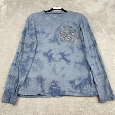 VIGO T-Shirt Mens S Blue Tie Dye Long Sleeve Jeweled Skull Motorcycle Grunge